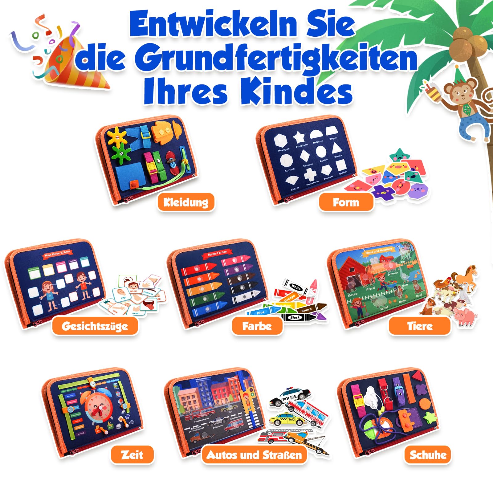 ZOOI Busy Board Montessori Spielzeug ab 1 Jahr, Busy Book Kinderspielzeug ab 1 2 3 Jahre, Baby Geschenk Spielzeug ab 1 2 3 Jahre, Einschulung Mädchen, Schultüte Füllung