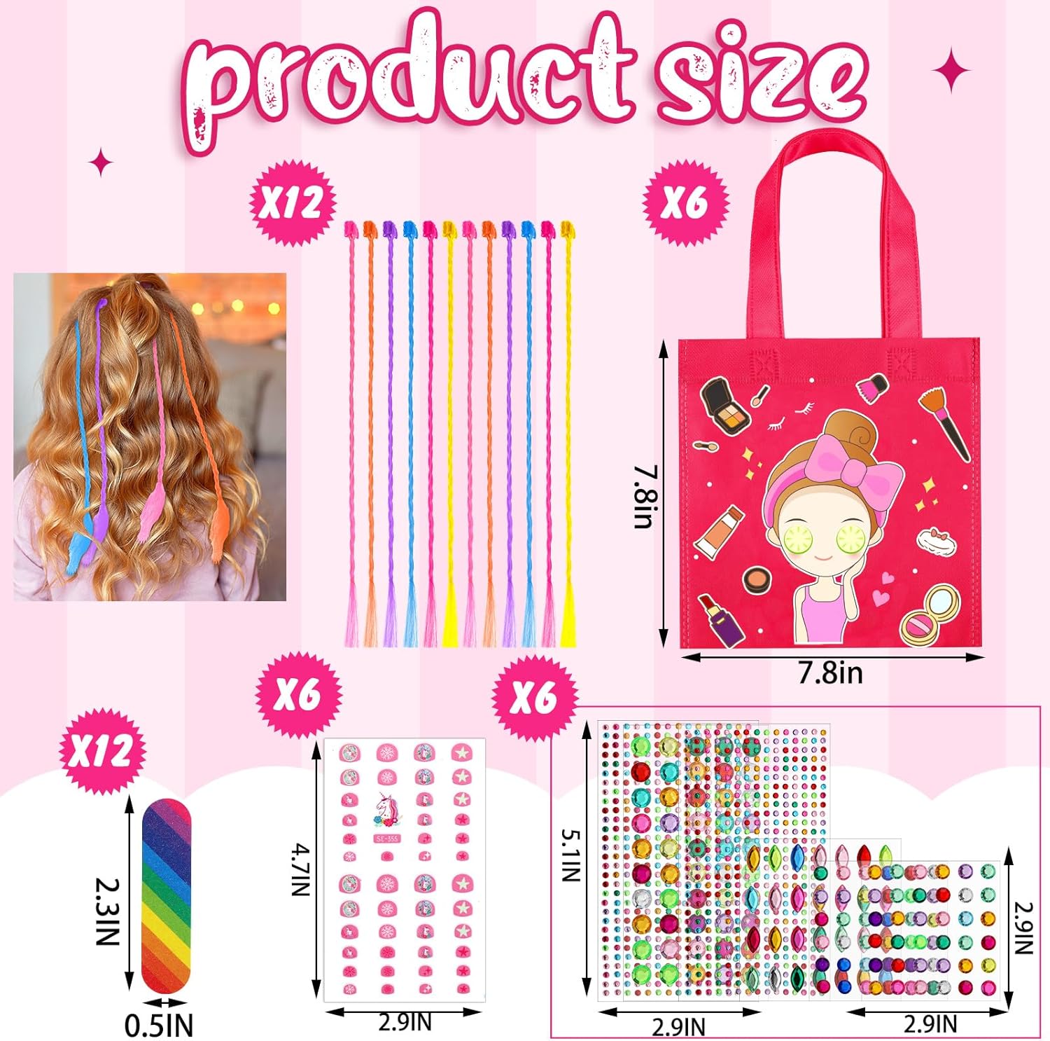 Newcotte 72 Pcs Kids Spa Party Supplies for Girls - Robes, Headbands, Slippers & Accessories for Birthday Party, 6 Sets