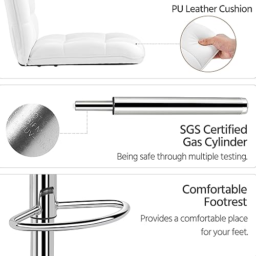 Miniatura 7 de Yaheetech Juego de 4 taburetes de bar de cuero sintético moderno de cuero giratorio ajustable altura ajustable sin brazos para encimera de cocina,