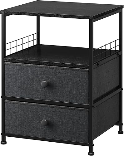 Miniatura 9 de EnHomee Mesita de noche de 17.8 pulgadas de ancho, mesa auxiliar con cajones de tela y estante de madera abierto, red de seguridad en 2 lados de la