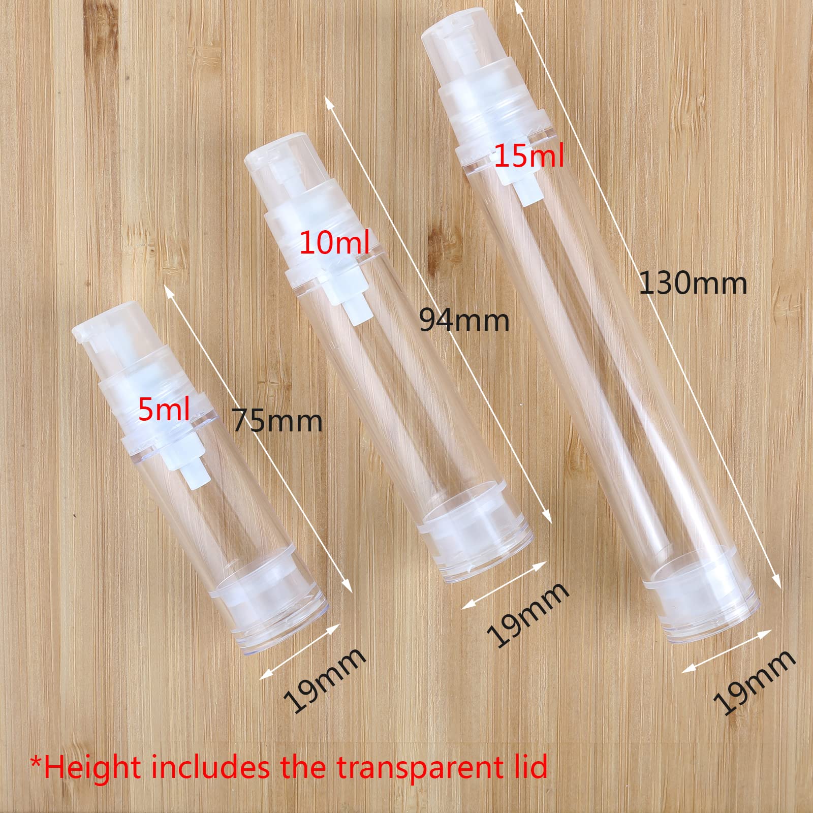 100 Pièce Petit 10ml Flacons Pompes à Lotion Airless de 10 ML Transparent avec Pompe Transparent, Vide Récipient Cosmétique Bouteille de Crème - Aucun Tube REQUIS - Rechargeable