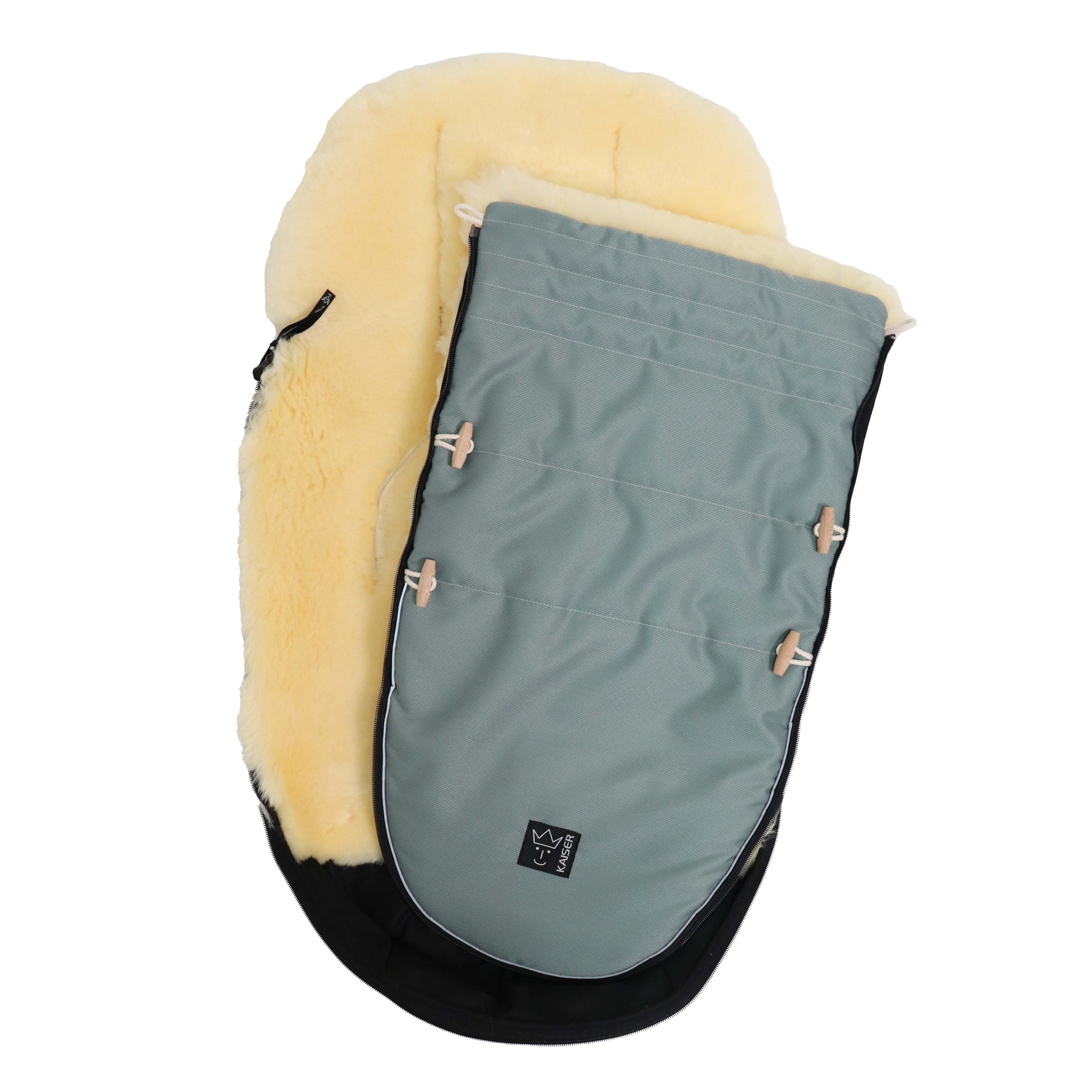 Kaiser 6544586 Lammfell Fußsack "LOVE THE NATURE" Farbe: slit green