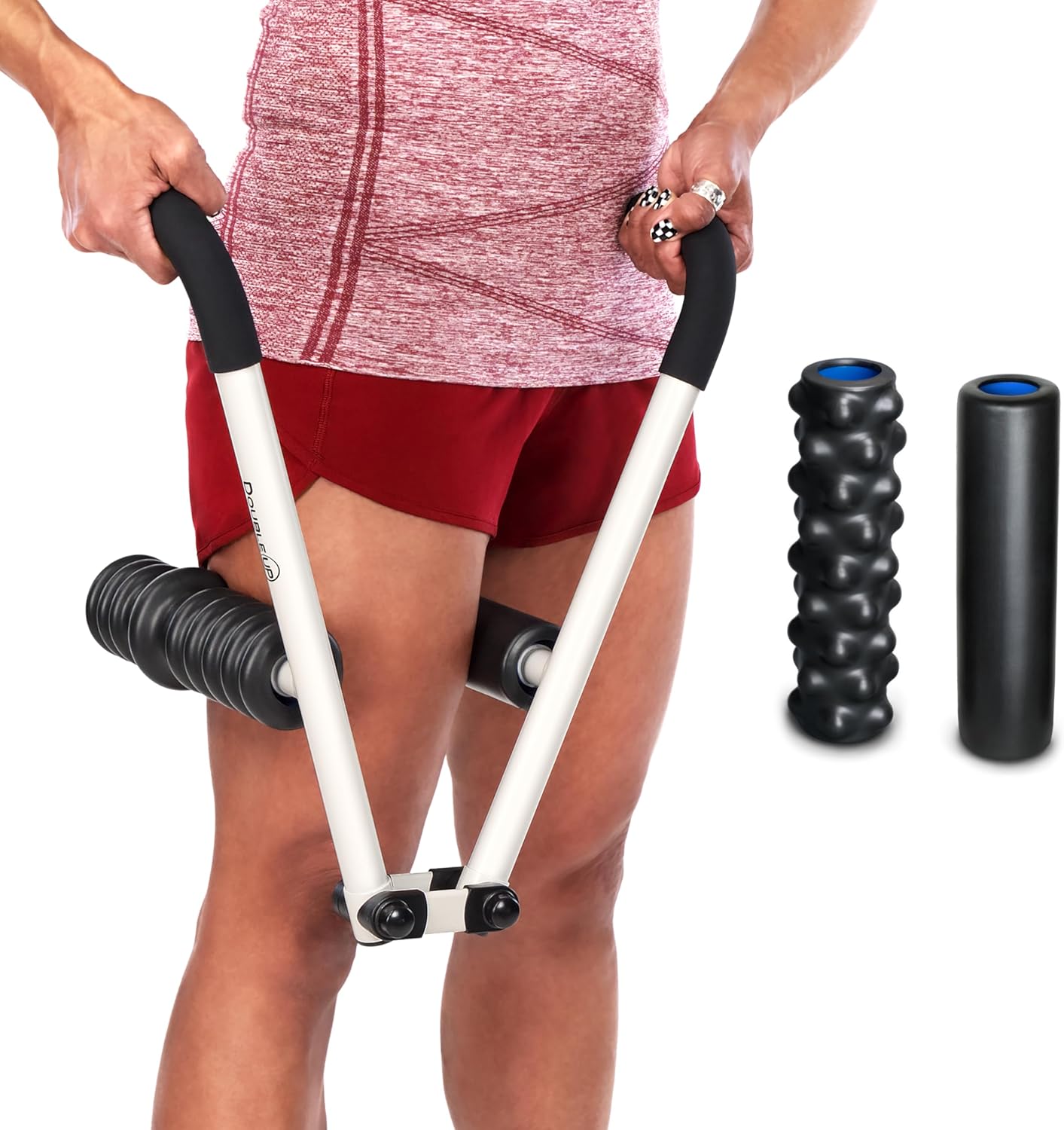 DoubleUP Roller Therapy Kit – White – Muscle Massager with Lever-Action Pressure Control and Quick-Change Rollers