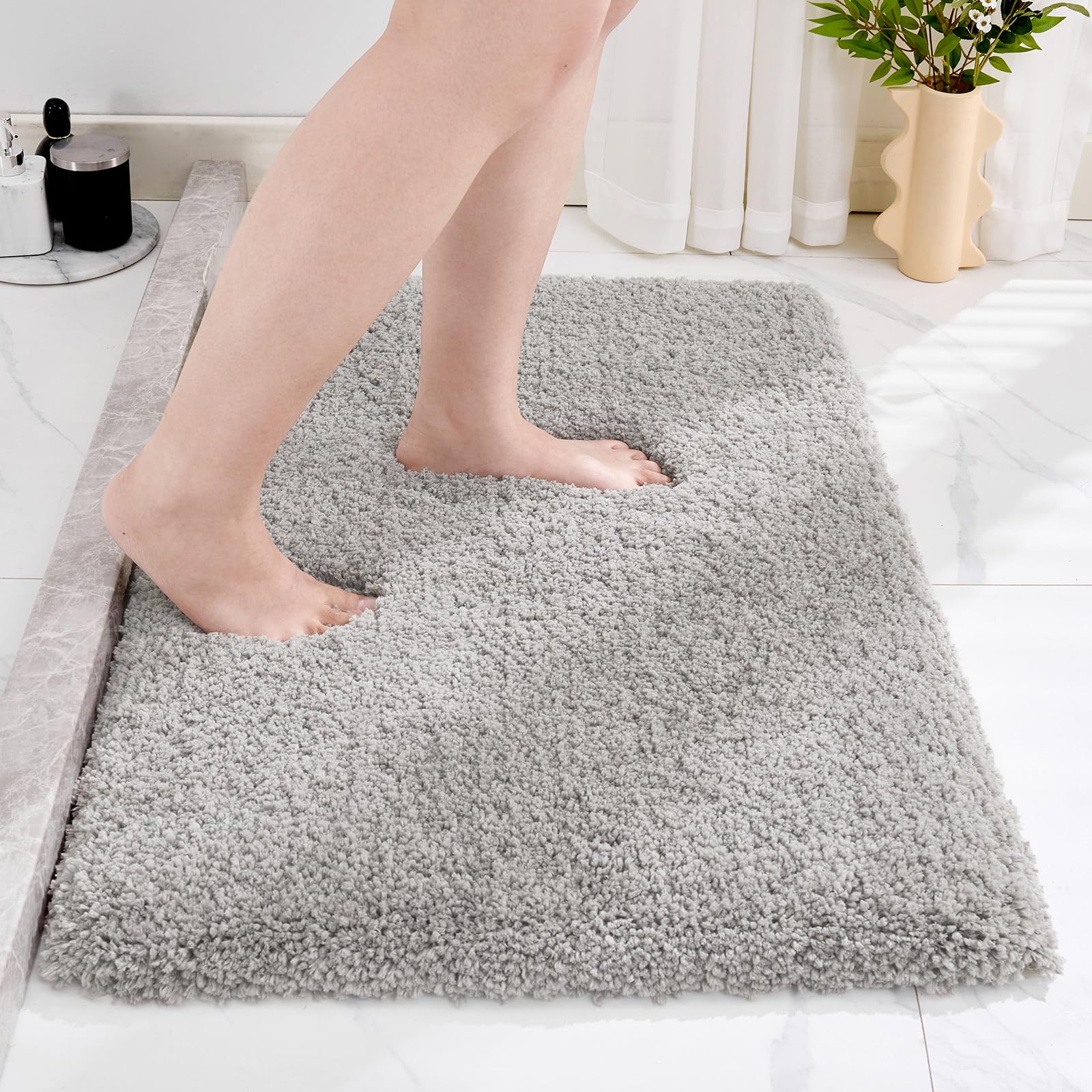 Small Bathroom Rug 17x24 Non Slip Gray Fluffy Bath Mat for Bathroom Floor Washable Plush Luxury Bath Rug