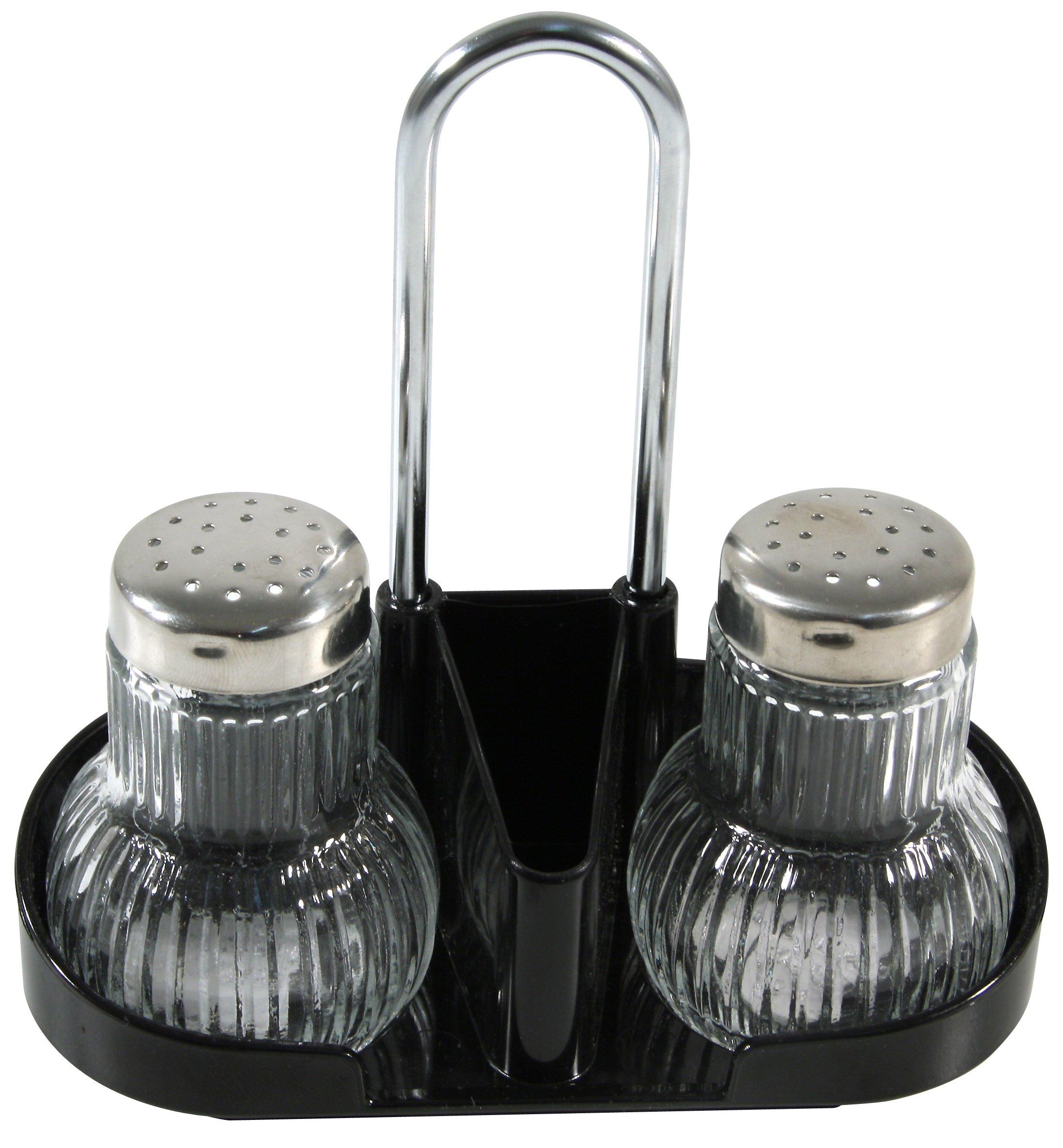 FACKELMANN Griffmenage RUBIN, Spice Rack with Salt and Pepper Shakers and Toothpick Container (Colour: Silver/Transparent/Black), Cruet: 1 Piece, 47320