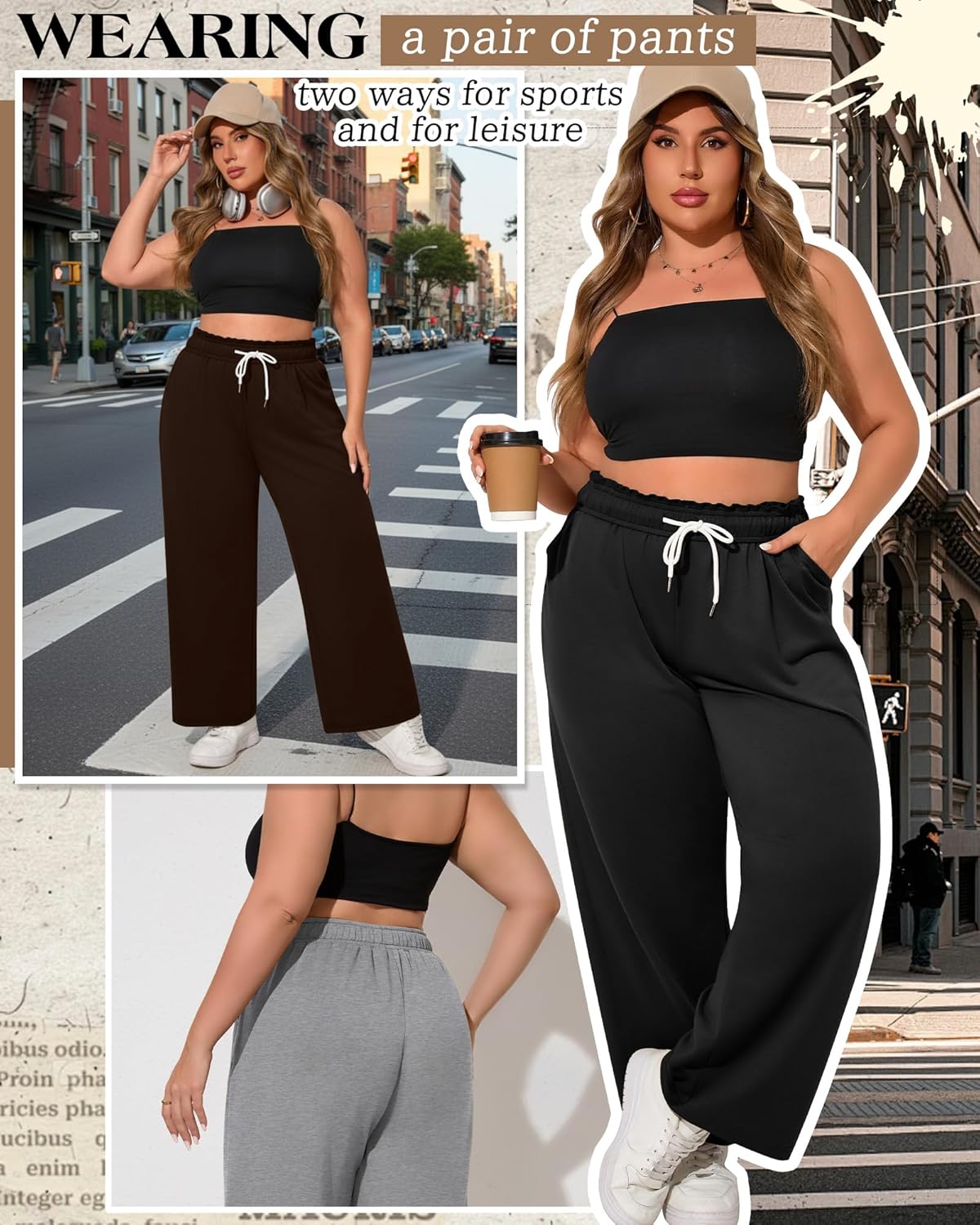 3 Pack Women's Plus Size Wide Leg Yoga Pants, Baggy High Waist Lounge Pants, Drawstring Sweatpants with Pockets - Image 2