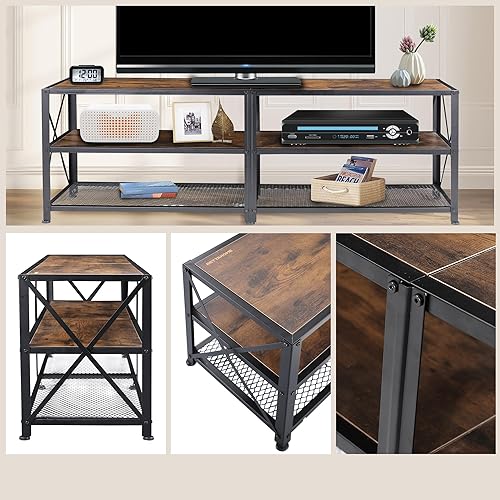 Miniatura 4 de BETTAHOME Soporte de TV para TV de hasta 70 pulgadas, mesa consola de TV de 3 niveles Accent para sala de estar, centro de medios, marco de acero,