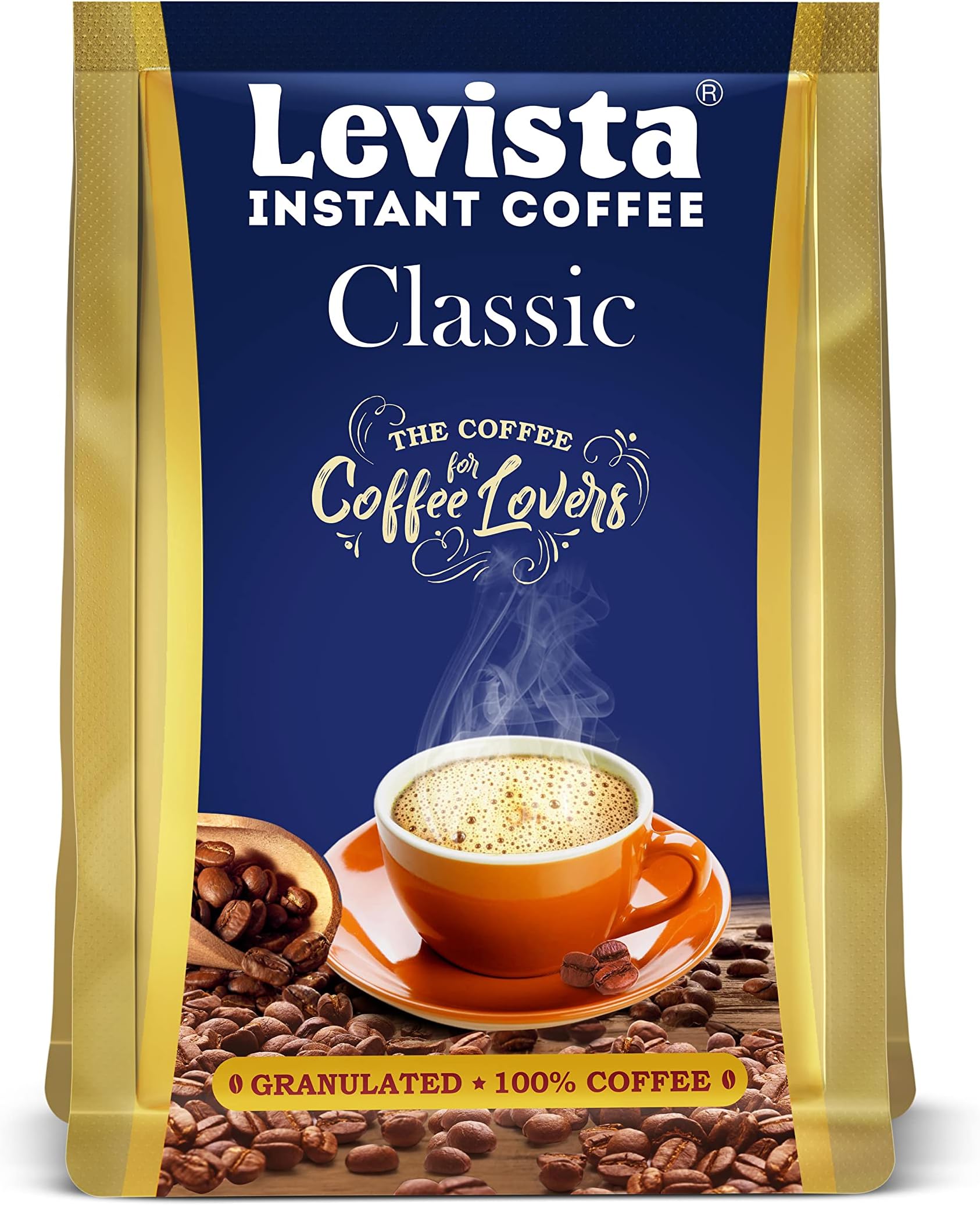 Levista Classic Pure Instant Coffee (100 Gram Pouch) | Premium Blend of 100% Arabica & Robusta Coffee Bean | Caffeine Coffee with Rich Bold Flavour for an Energising Experience