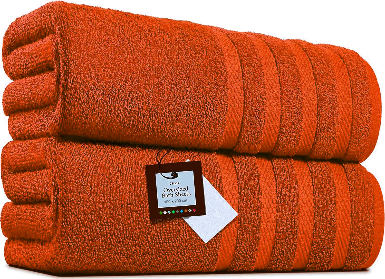 Orange Pack Of 2 Extra Large Bath Sheets (100 X 200 Cm-600 Gsm) Pure Egyptian Cotton Big Body Wrap Bath Sheet Towels For Bathroom,Beach, Pool (, Cotton)