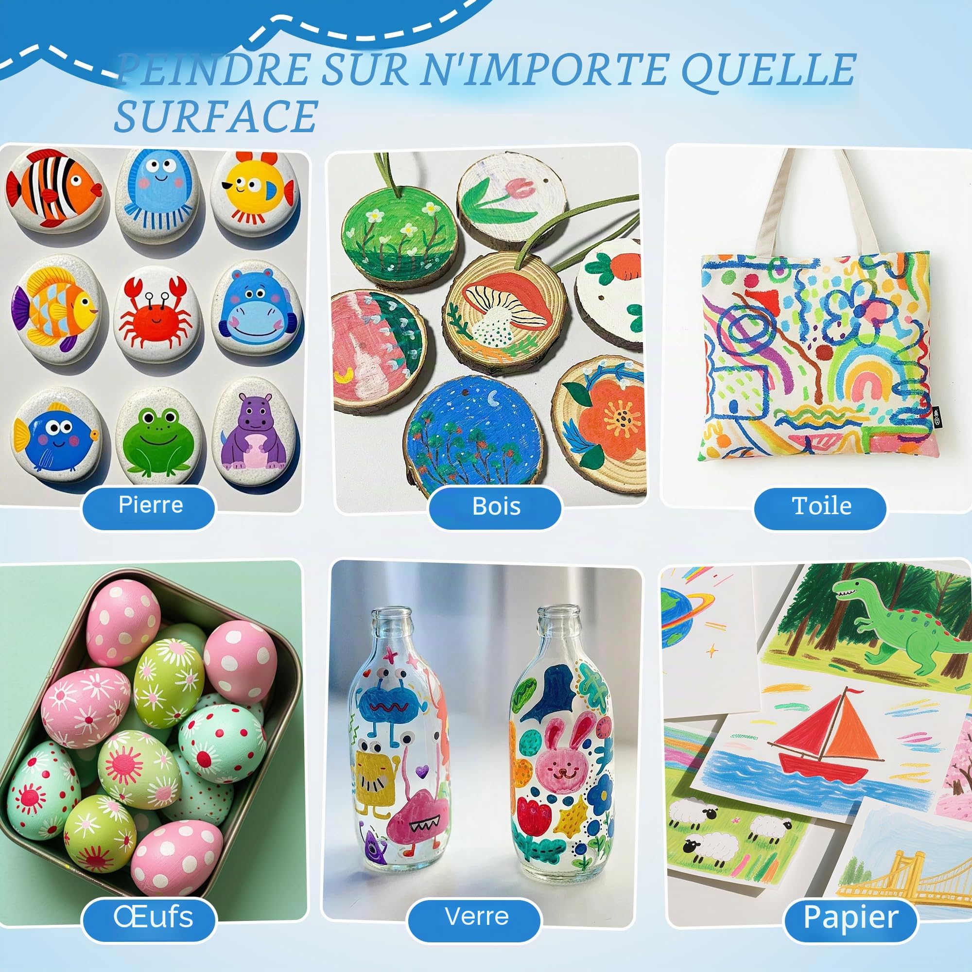 Guangna 60 Couleurs de Marqueur Acryliques, Acrylic Paint Markers pour Papier, Verre, Galet, Métal, Plastique, Bois