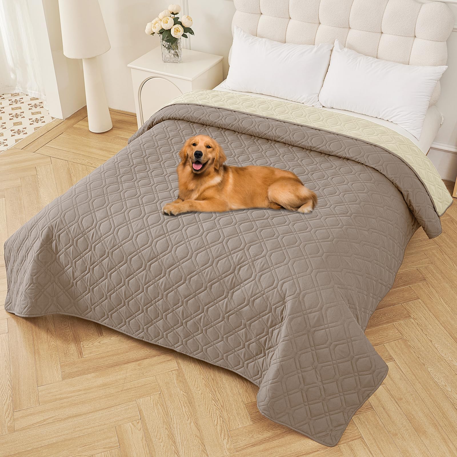 Smiry Reversible Waterproof Couch Covers for Sofa, Washable Dogs Pet Couch Covers for 3 Cushion Sofa Pet Friendly, Water Resistant Furniture Protector