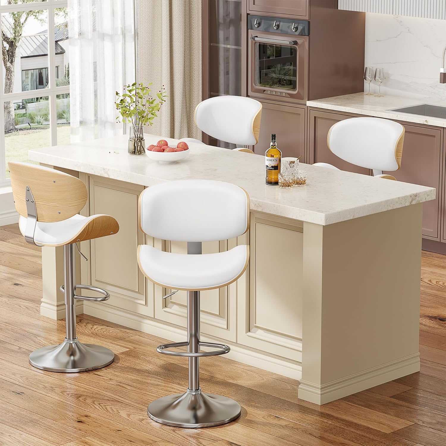 YaFiti Bar Stools, Kitchen Counter Bar Stool Island Barstool with Back Set of 3, Snow White