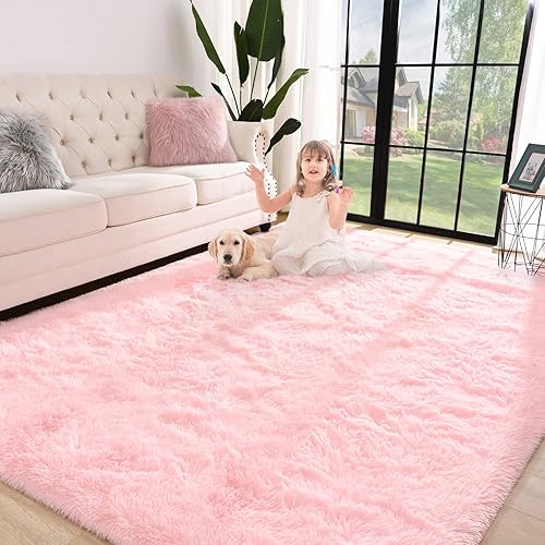 Jelymark Super Soft Shaggy Rug for Bedroom, 6x9 Feet Fluffy Carpet for Living Room, Fuzzy Indoor Plush Area Rug for Home Decor, Furry Floor Rugs for Dorm, Kids Nursery Rug for Girls, Pink