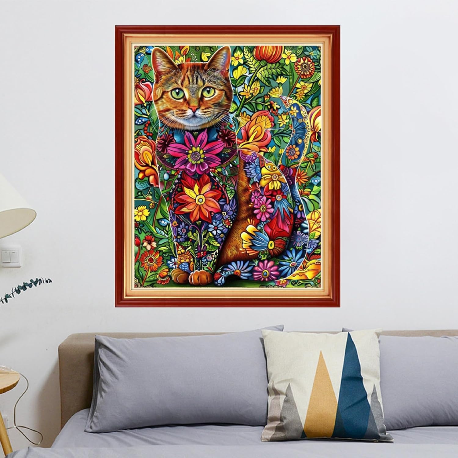 Redxing Stamped Cross Stitch Kits - Beach Night Landscape Counted Cross Stitch Kits for Beginners Adults Needlepoint Cross-Stitch Patterns-Flower Cat 16x20 inchs