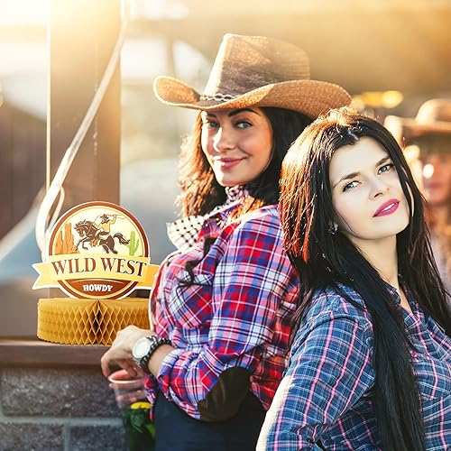 Miniatura 7 de Marspark 9 piezas de decoración de fiesta de vaquero occidental salvaje oeste centros de mesa de panal para mesas, centros de mesa de vaquero Rodeo