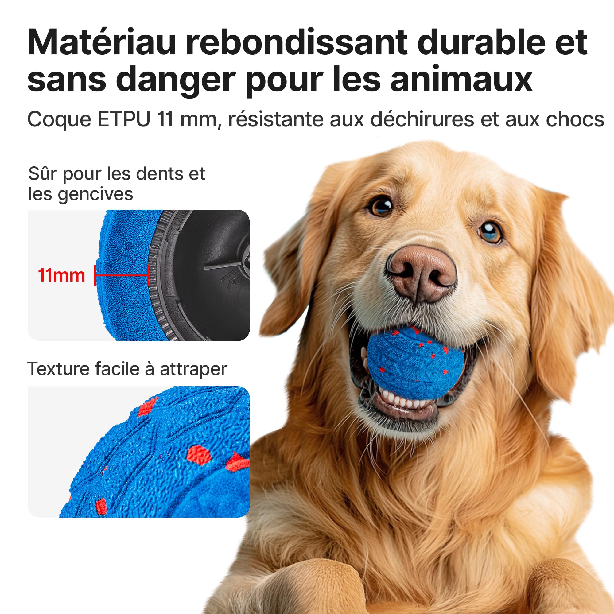Potaroma Balle pour Chien – Jouet interactif rebondissant, Indestructible et Rechargeable USB (8,1 cm), idéal pour Chiots, Chiens Moyens et Grands