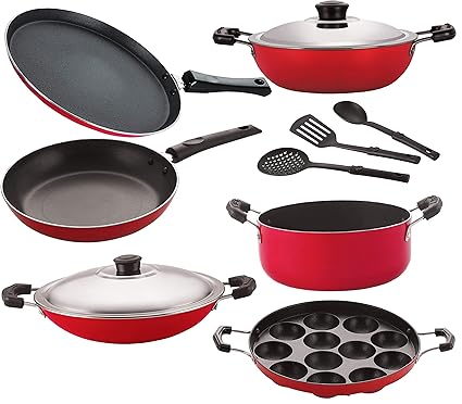 Nirlon Classic Range Non Stick Aluminium Gas Compatible Cookware Utensils Combo Set Offer [FT13_DKD(M)_AP(12)_AC_Cass20_TP24_3SPN]