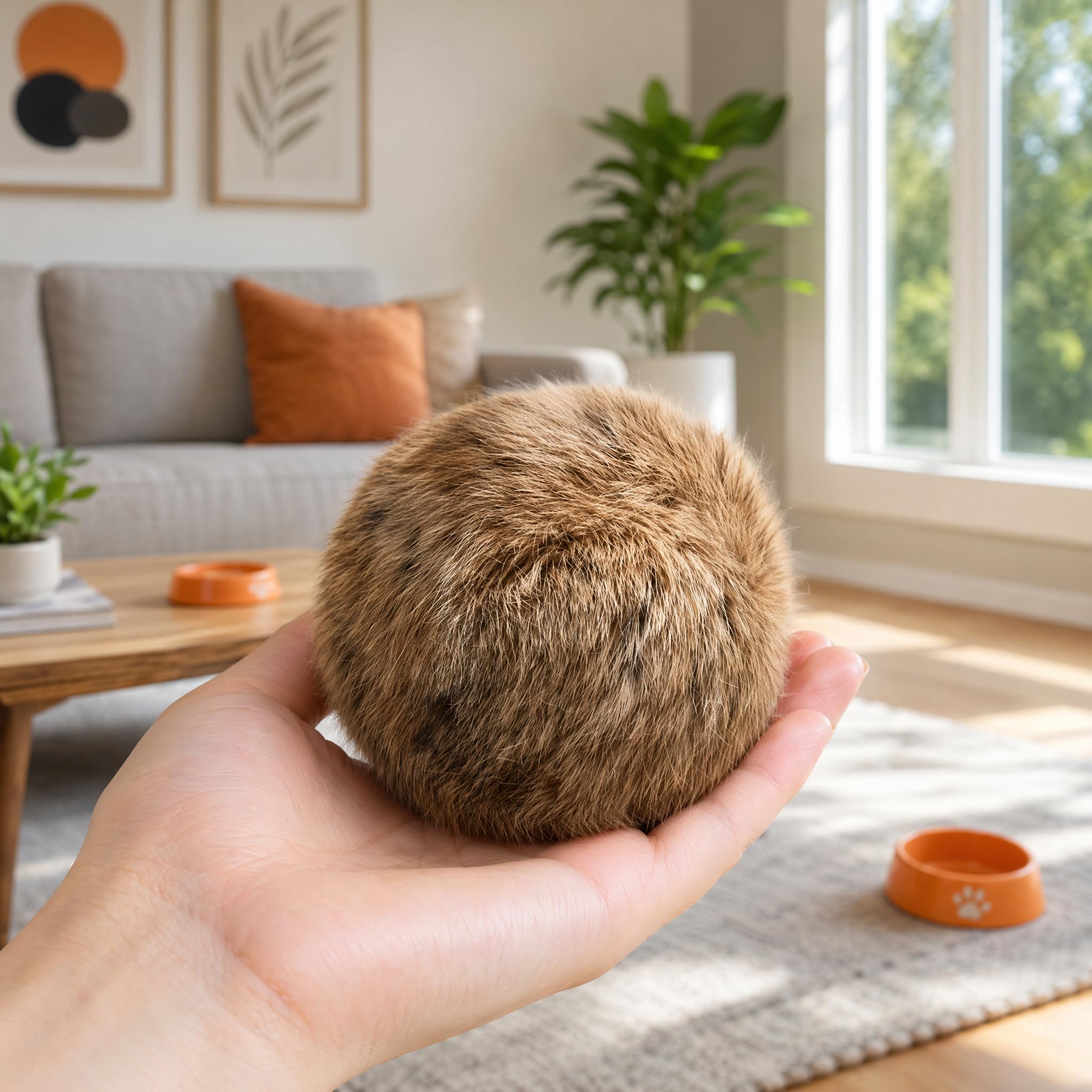Waoferfio 3.9-Inch Catnip Balls, Oversized Faux Rabbit Fur Catnip Toys for Cats - Interactive Chase Toy with Cotton & Catnip, Indoor Play for Cats & Kittens