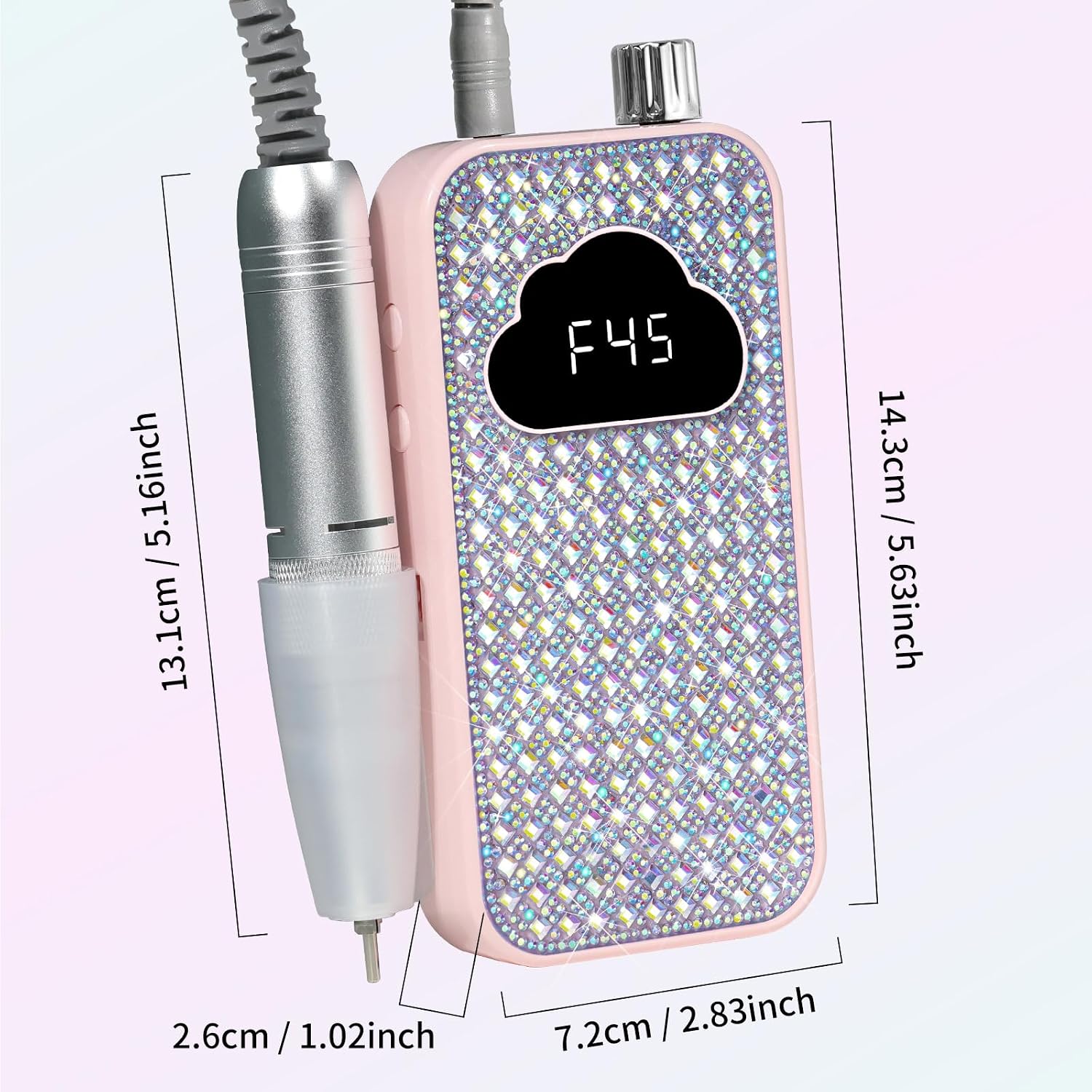 LIMEGIRL Professional Electric Nail File Drill Bits Kit 45000RPM for Acrylic Toenail Machine Clippers with 14 Drill Bit Gradient Pink Glitter Portable Rechargeable Cordless