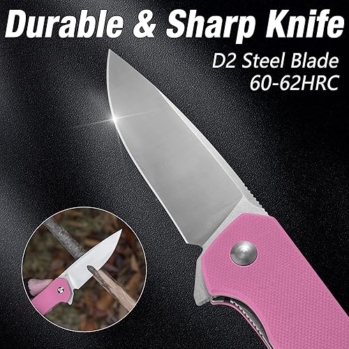 Miniatura 3 de FLISSA Cuchillo de bolsillo, cuchillo táctico plegable con mango G10, hoja D2, bloqueo de forro, clip de bolsillo, cuchillo EDC para senderismo,