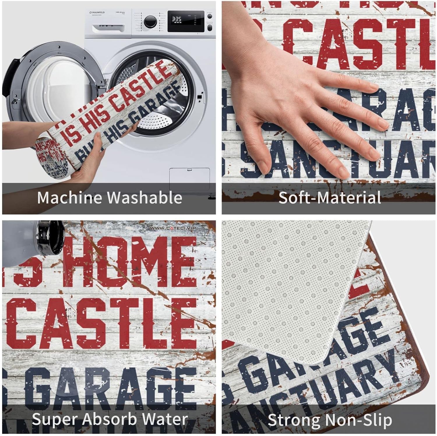 Funny Room Decor A Man's Home is His Castle But His Garage is His Sanctuary Rug Doormat Rug Door Mat for Outside Entry(65X90CM)