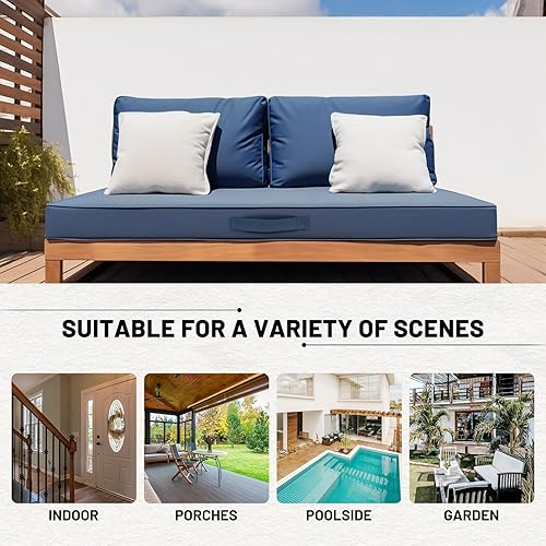 Miniatura 6 de Cojín de banco, 59 x 18 pulgadas, impermeable, doble tubería, para muebles de exterior, cojines antideslizantes para asiento de ventana para