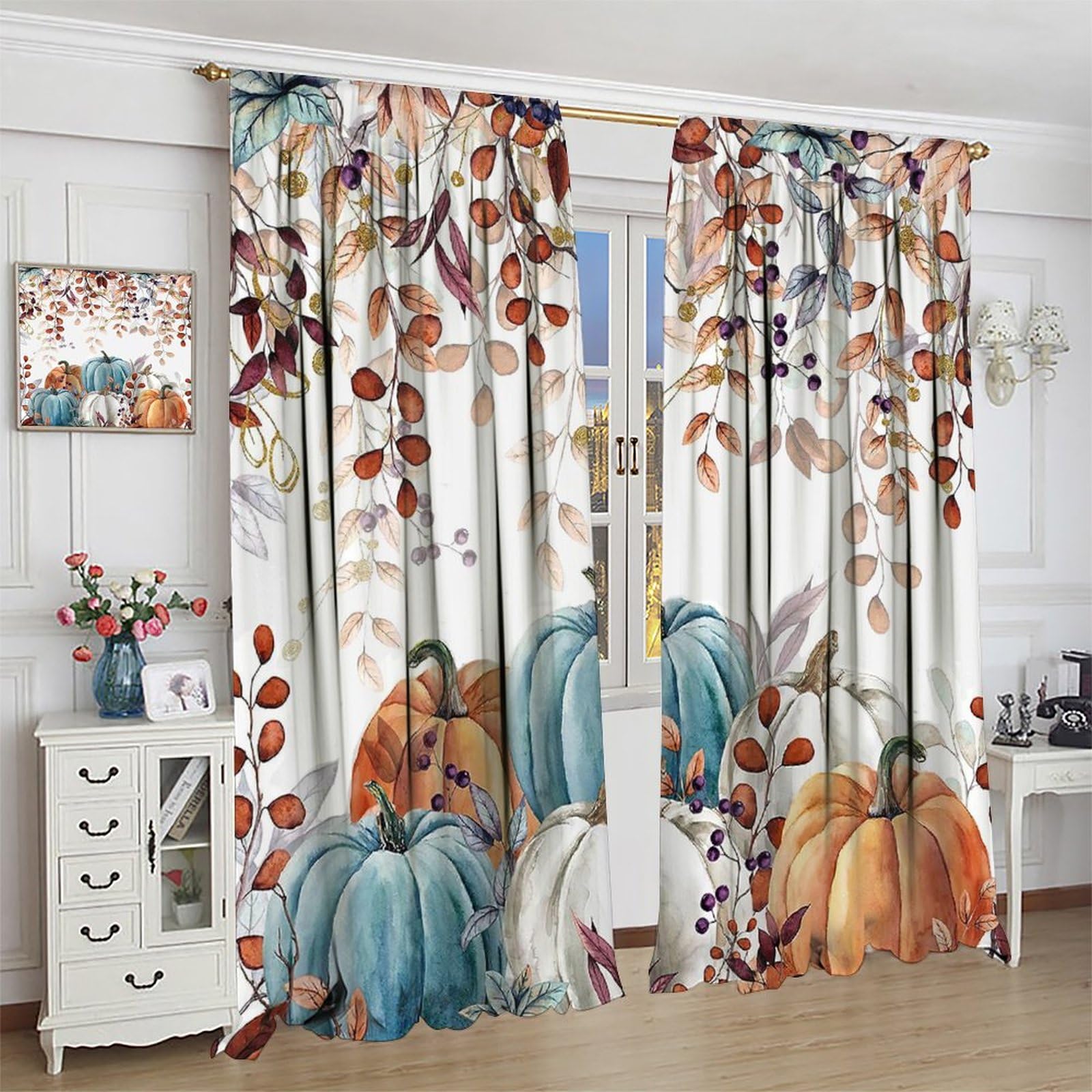 Herbst Duschvorhang – Kürbis & Eukalyptus Design | Wasserdichter Polyester, 182,9 X 182,9 Cm | Rustikales Bauernhaus-Deko Fürs Badezimmer