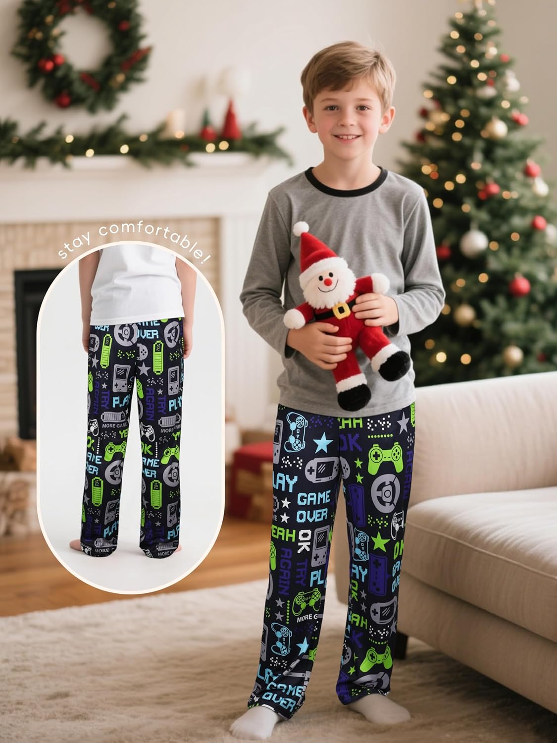 IHU Boys Pajama Pants Soft Kids Plaid Pj Bottom Lounge Pants Sleepwear with Drawsting & Pockets for Boys Girls Clothes - Image 3