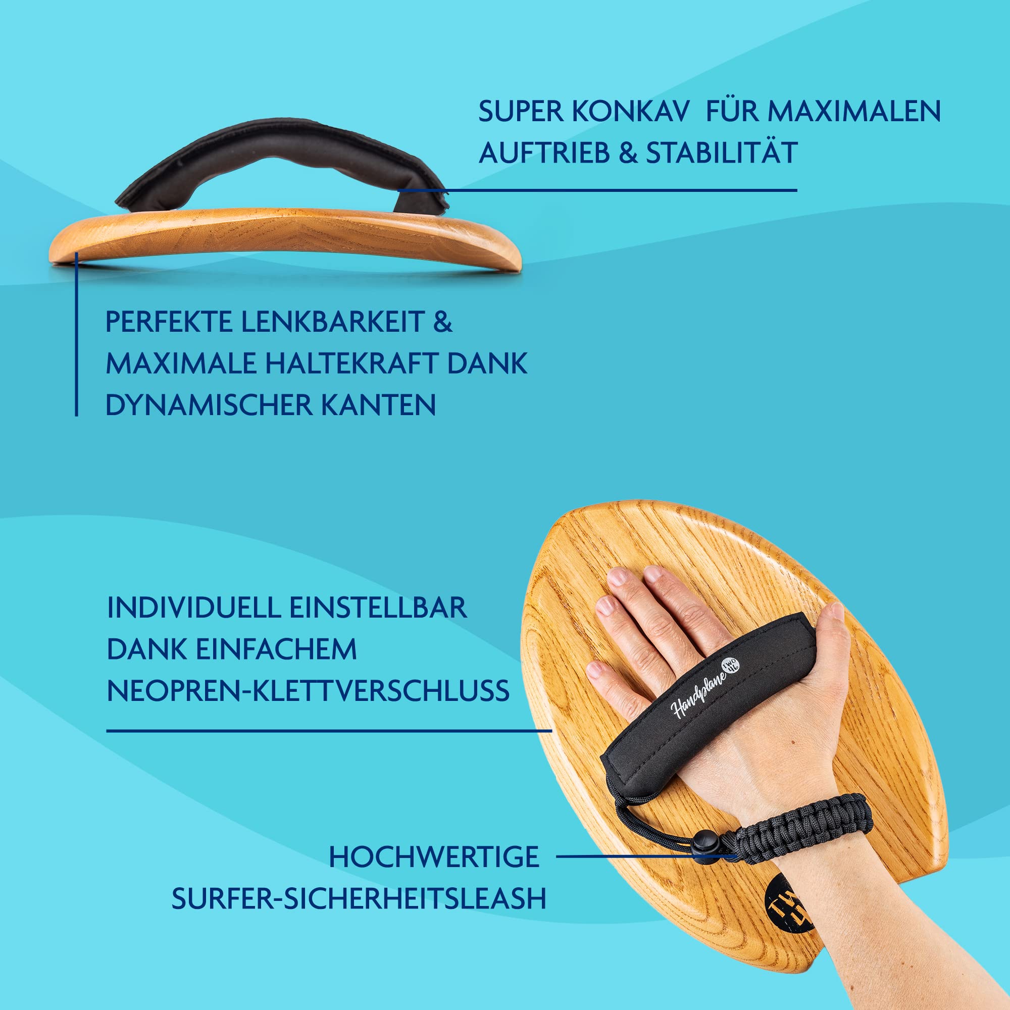 Woodsandwaves Tabla Surf de Mano - La 1ª Tabla de Surf para Llevar | Tablas de Surf Bodyboard innovadoras de Madera Dura a Prueba de roturas (Incl. Bolsa) | para Principiantes y Profesionales