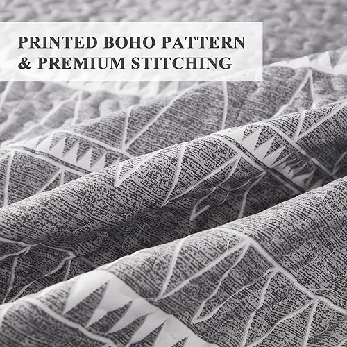 Miniatura 5 de Andency - Juego de edredón 108 x 96 pulgadas 3 piezas 1 edredón a rayas con diseño de triángulos y 2 fundas de almohada estilo bohemio reversible de