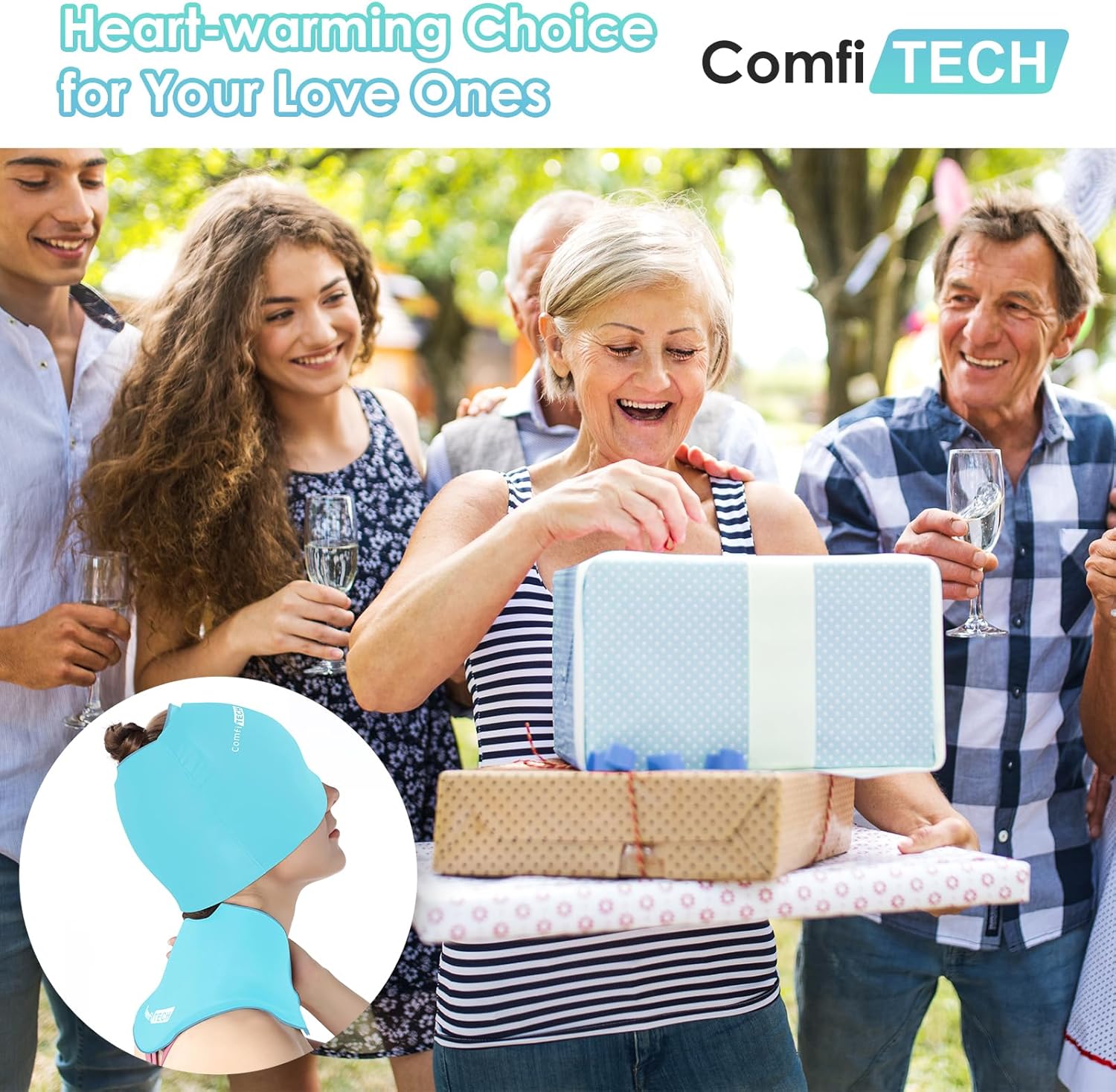ComfiTECH Cold Cap and Neck Ice Pack Wrap Gel Combo, Care Package for Head and Cervical, Mint Green