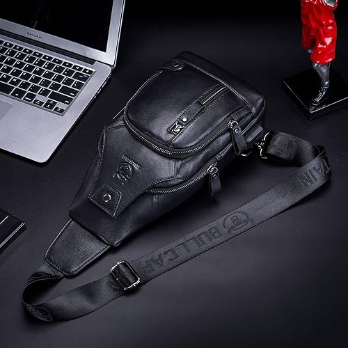 Miniatura 6 de BULLCAPTAIN Bolso bandolera de cuero para hombre, bolso cruzado de hombro casual, mochilas de viaje, senderismo, mochila con puerto de carga USB