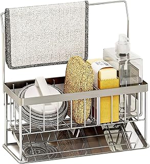 Kitchen Shelf with Drain Bowl Narrow Sponge Rack Stainless Steel Sink Storage Box with Cloth Shelf Suitable for Kitchen Bathroom Balcony