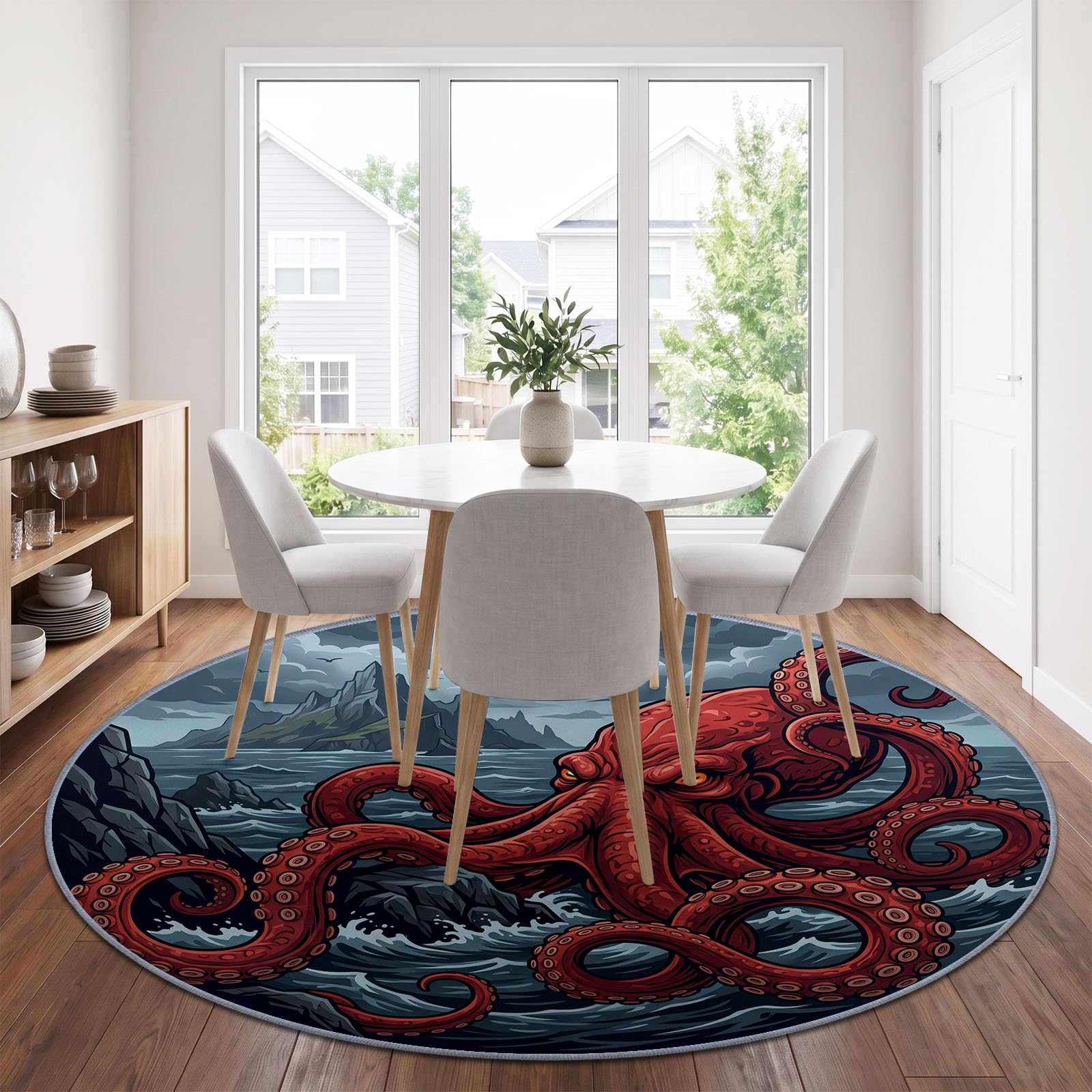 Fantasy Ocean Góry Zwierzęta ośmiornica okrągły dywan do salonu 180 cm