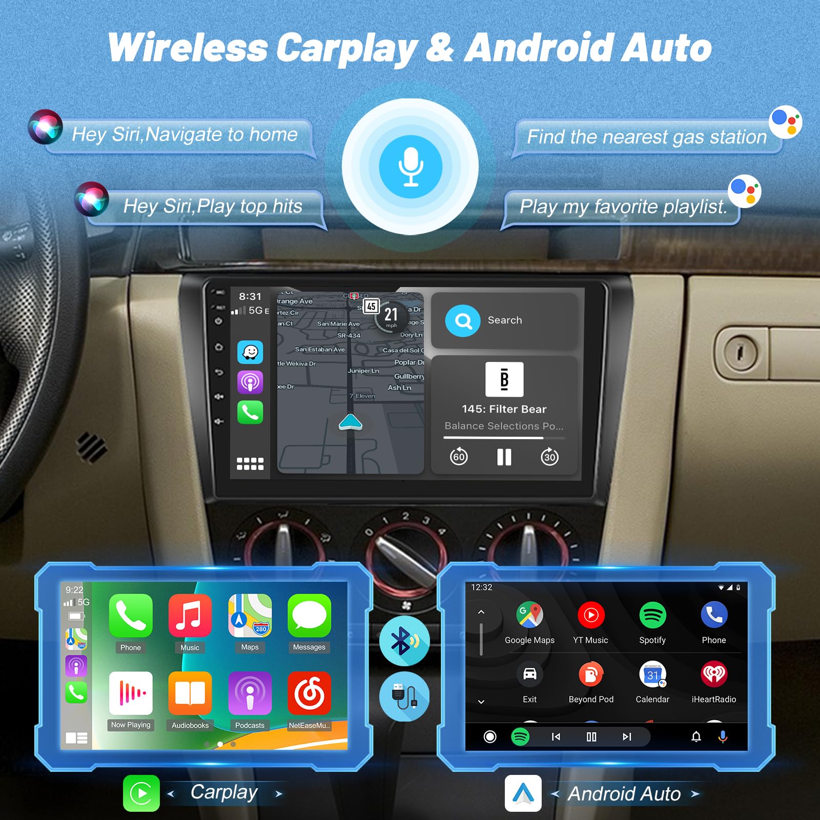 Autoradio für Mazda 3 2003-2009, [2G+64G] Android 9 Zoll Touchscreen Autoradio mit Wireless Carplay und Android Auto/Bluetooth/WiFi/Bluetooth/EQ/FM RDS Radio