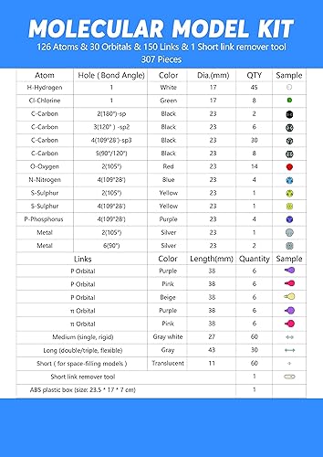 Miniatura 2 de Swpeet Kit de modelos moleculares de 307 piezas para química orgánica e inorgánica modelo molecular de química conjunto de estudiantes y profesores