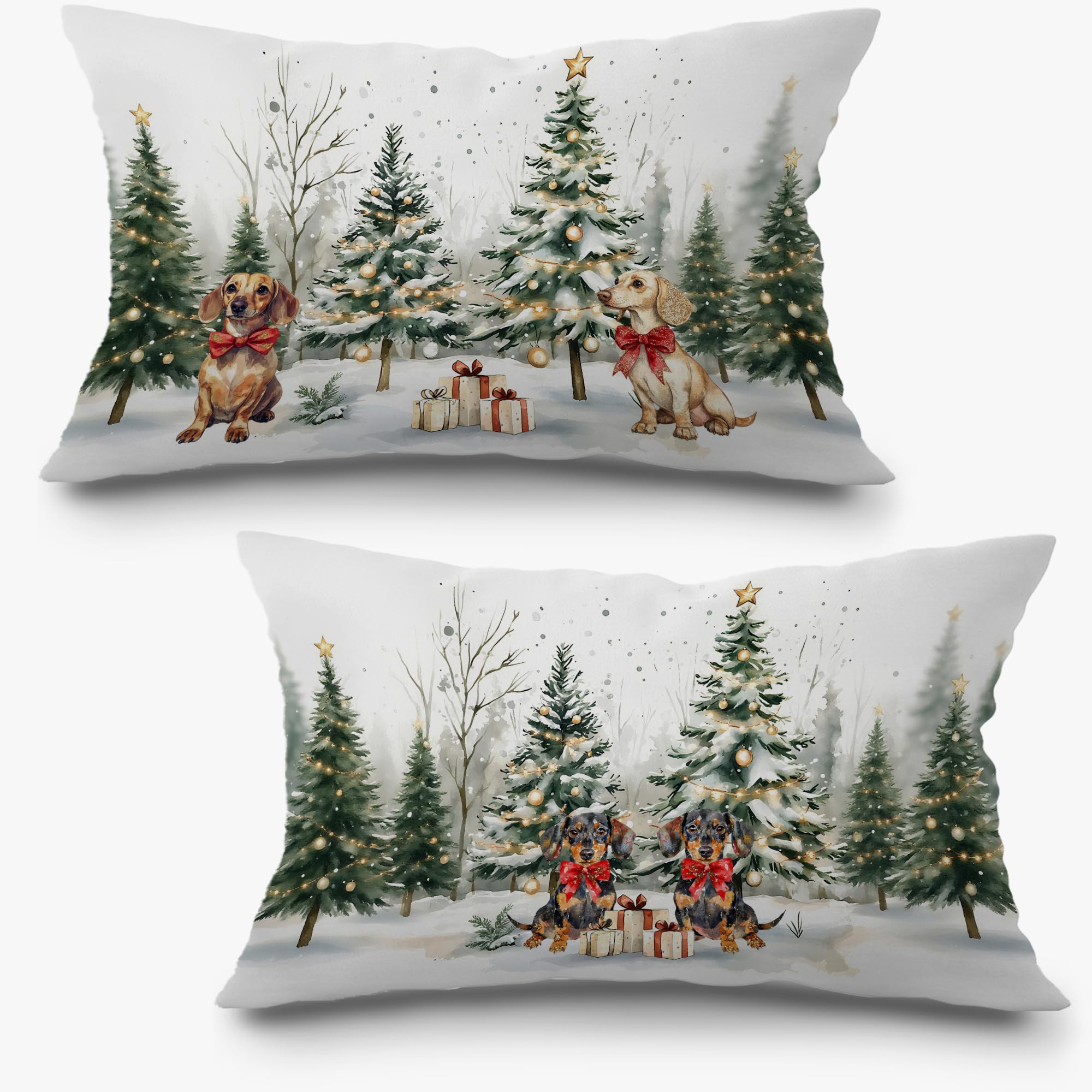 Exqcom Christmas Dachshund Pillow Covers 12x20 Set of 2 Dachshund Lovers Gifts Rustic Christmas Tree Wiener Dog Lumbar