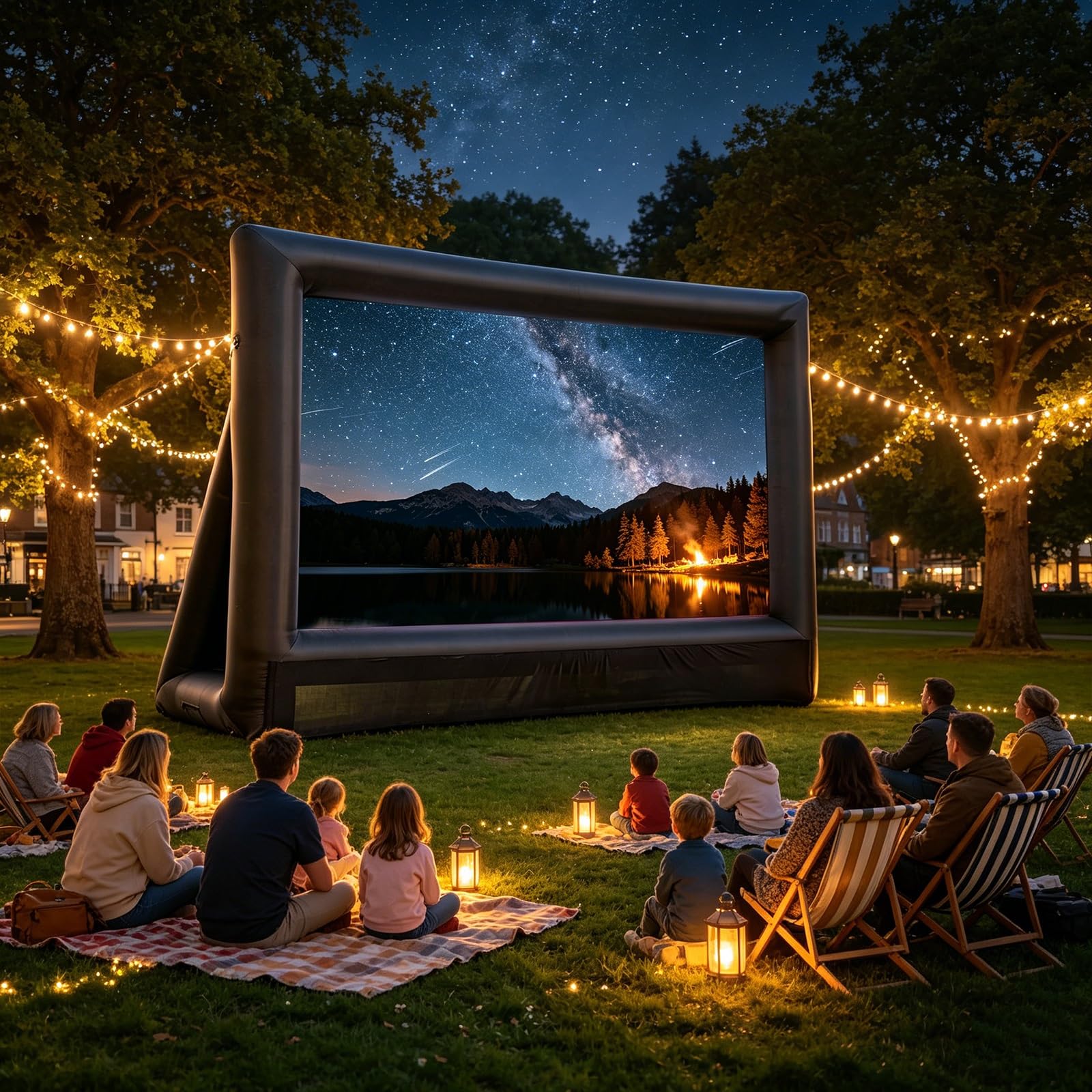 Schermo gonfiabile per proiettori all'aperto, portatile, per giardino, giardino, senza pieghe, per home cinema e feste