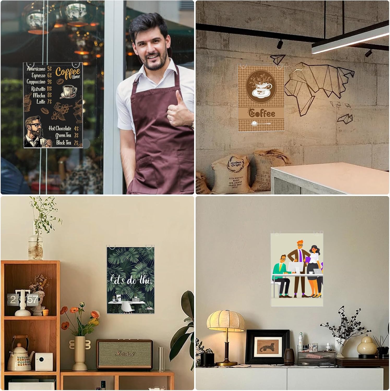 Acrylic Sign Holder 8.5 x 11 Vertical, Wall Mount Document Holder, Clear Plastic Picture Frame with Tape Adhesive and Screws for Office, Home, Store, Restaurant - 6 Pack - Image 6