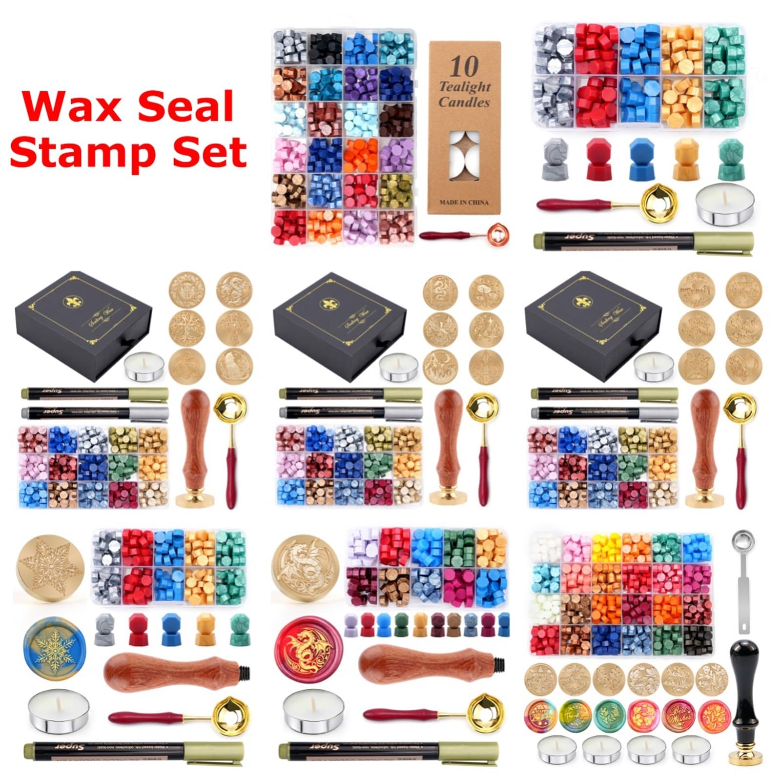 Siegelwachs Wachssiegel-Stempelset | Mit Perlen, die Löffelkerzen schmelzen, Griff for Umschlag-Einladungskarten-Scrapbooking(Color3)
