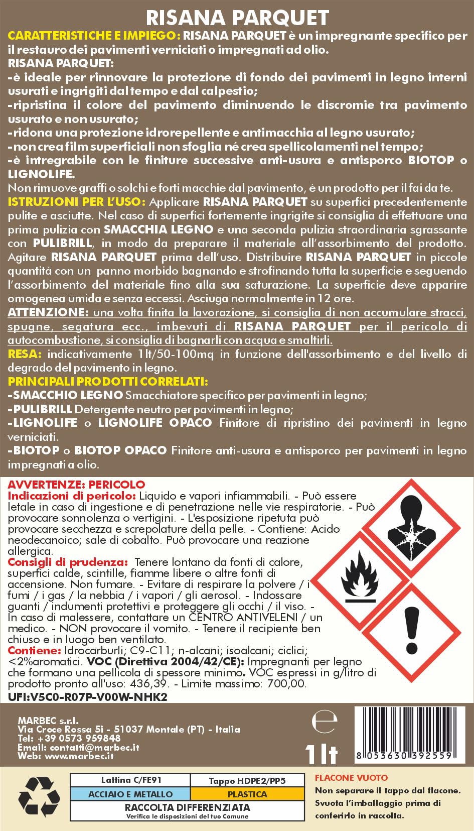 MARBEC KIT RESTUARA LEGNO VERNICIATO Per il restauro fai da te di pavimenti in parquet verniciato lucido. Dona al materiale una nuova protezione idrorepellente e antimacchia.