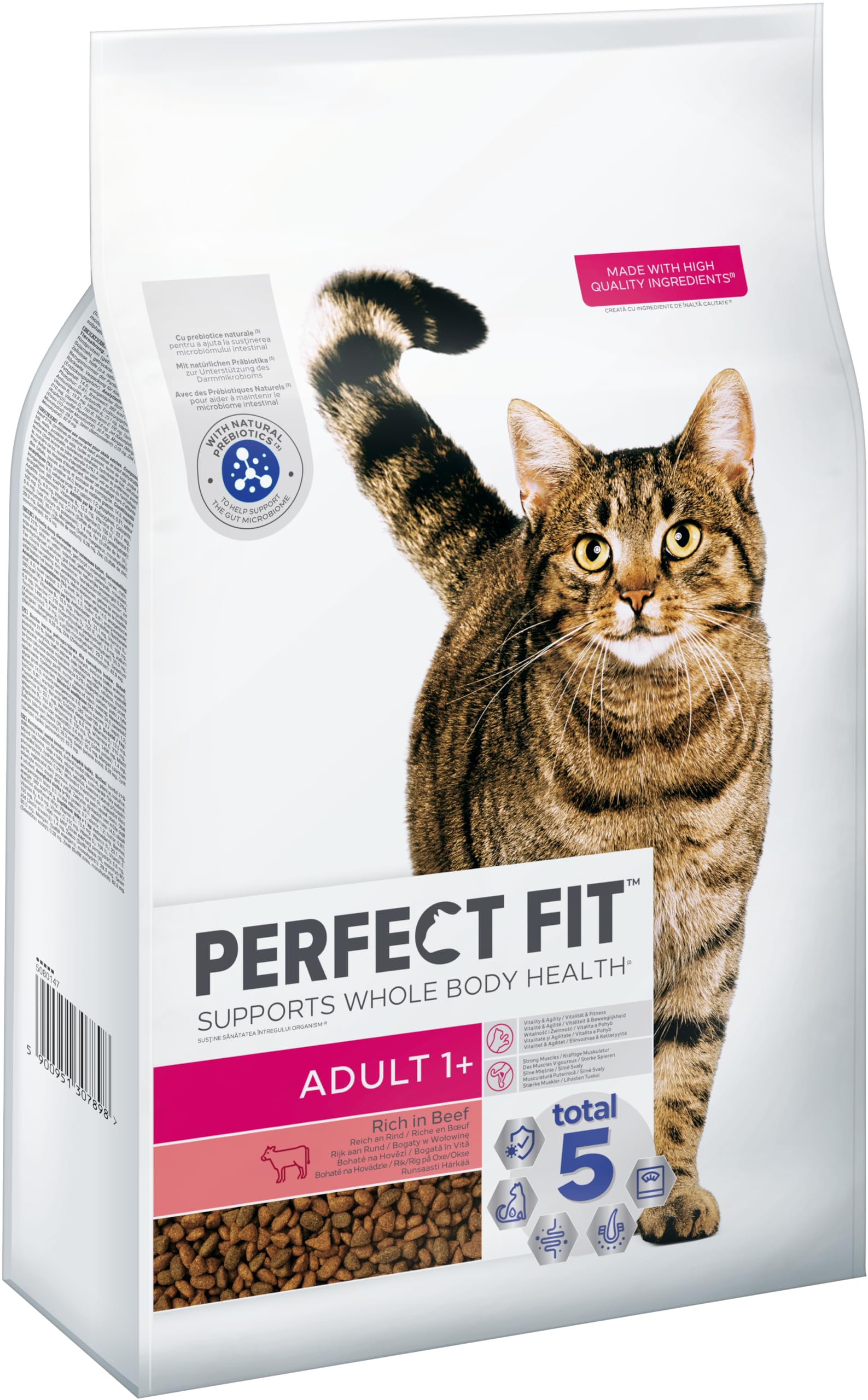 PERFECT FIT Adult Trockenfutter für erwachsene, aktive Katzen ab 1 Jahr - Rind, 7 kg (1 Beutel)