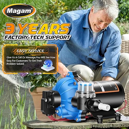 Miniatura 7 de Bomba de agua mejorada de 12 voltios, 7 GPM 70 PSI, diafragma autocebante de cinco cámaras de 12 V CC RV bomba fresca con interruptor de presión