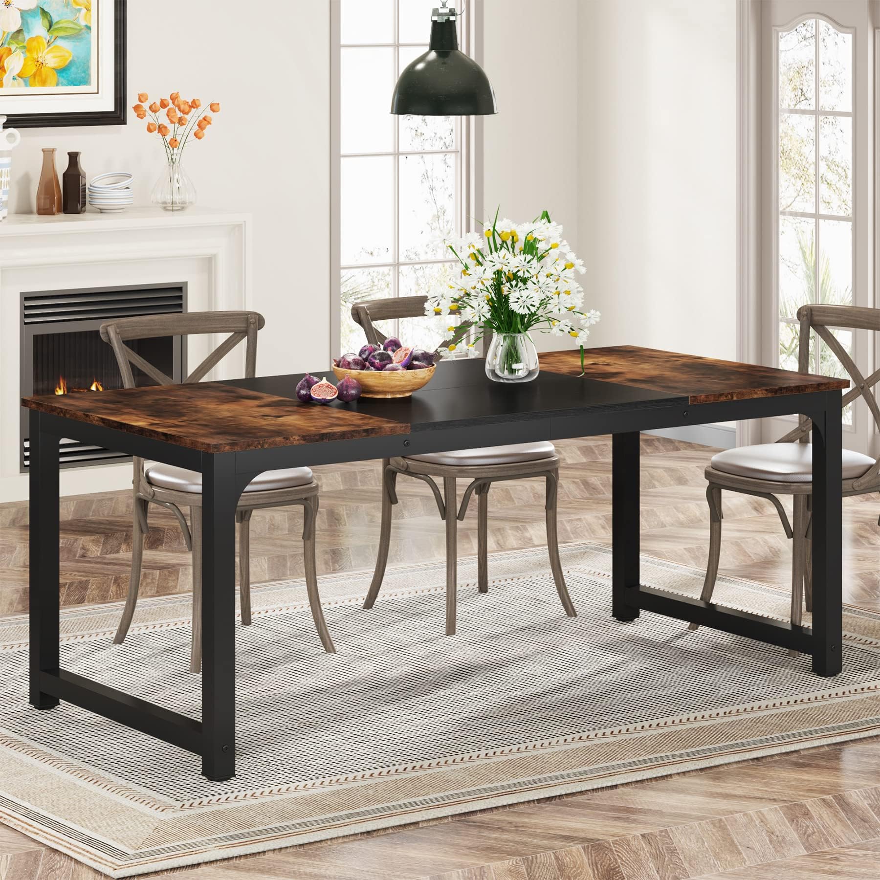 Tribesigns 180 x 80 cm Dining Table, Industrial Kitchen Table for 6-8 Person, Rectangular Dinner Table for Dining Room Kitchen Living Room, with Heavy Duty Metal Legs (Rustic Brown)