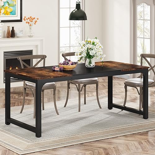Miniatura 12 de Tribesigns Mesa de comedor de 71 x 31.5 pulgadas, mesa de cocina industrial para 6-8 personas, mesa de comedor rectangular para comedor, cocina,