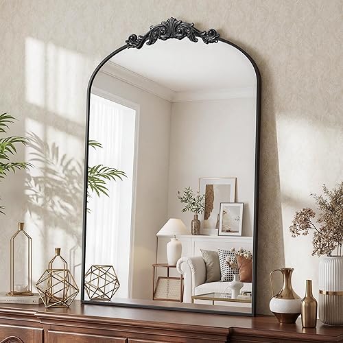 Arched Wall Mirror, 24" x 36" Vintage Carved Bathroom Mirror