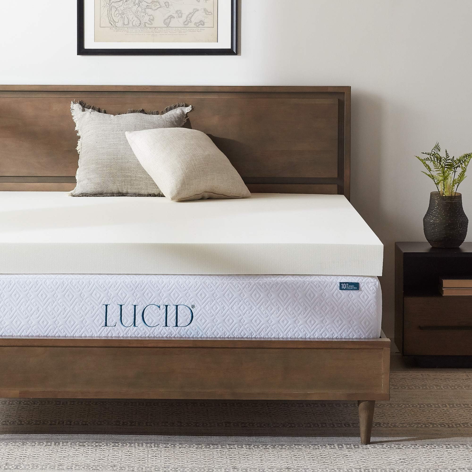 LUCID 4 Inch Ventilated Memory Foam Mattress Topper - 3-Year Warranty - Twin