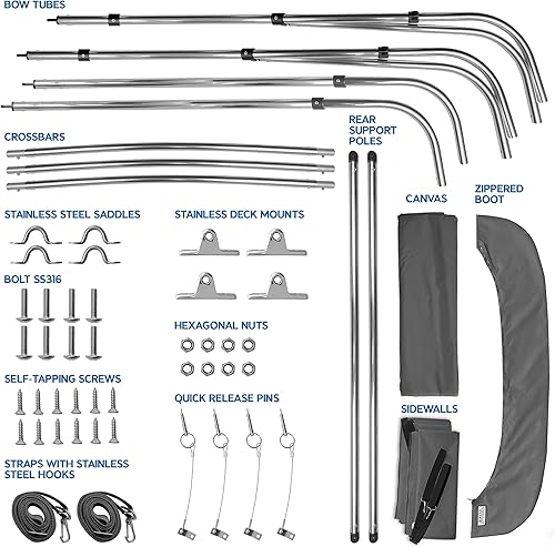 Miniatura 6 de KNOX Bimini tops universales de 3 arcos para barcos, paredes laterales, postes de soporte, lona marina 900D a prueba de decoloración, bota de