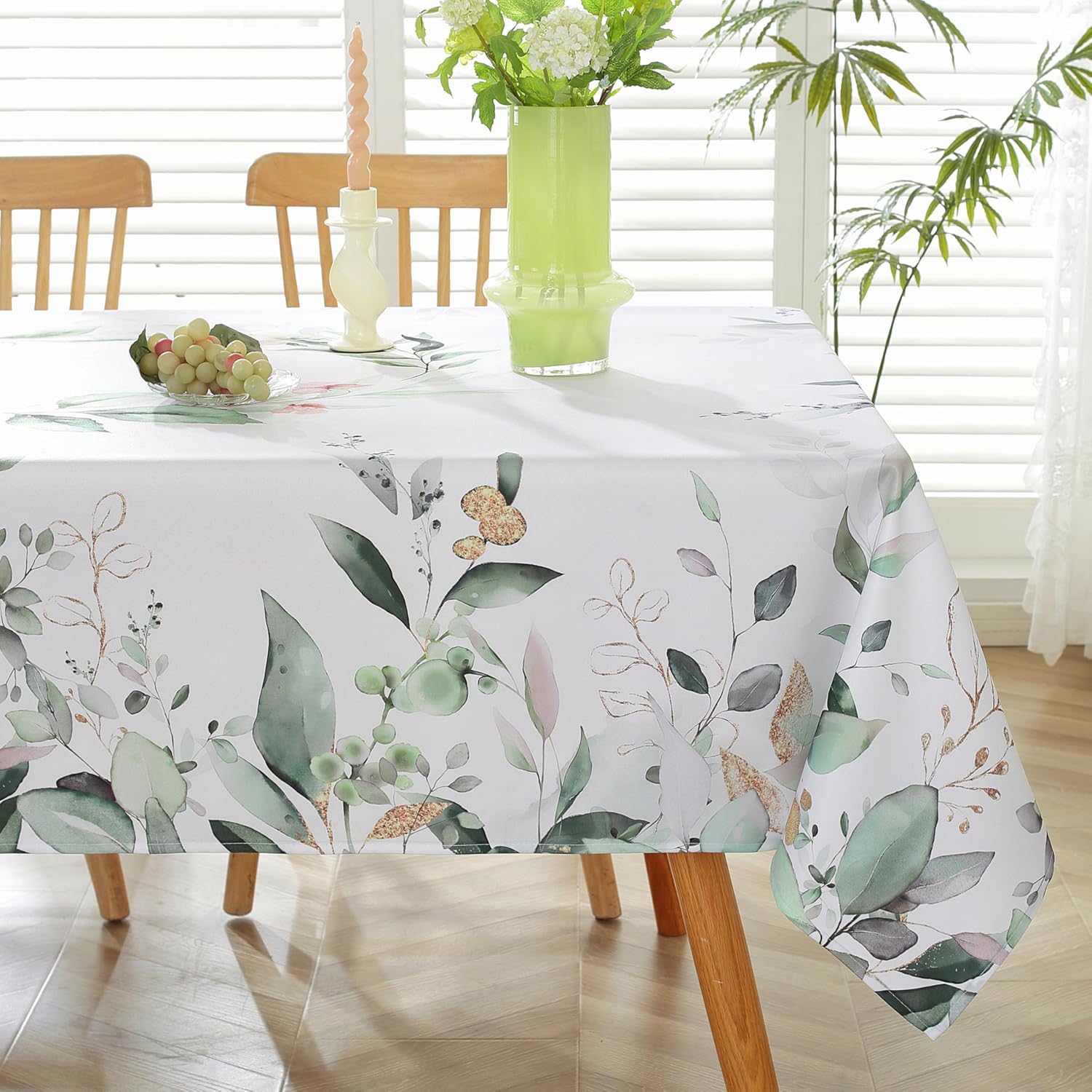 SASTYBALE Spring Tablecloth Summer Rectangle Table Cloth Eucalyptus Leaves Table Cover Spillproof Washable TableCloths for Dining, Farmhouse, Picnic, Outdoor, Kitchen, Easter Decor (60" x 102")