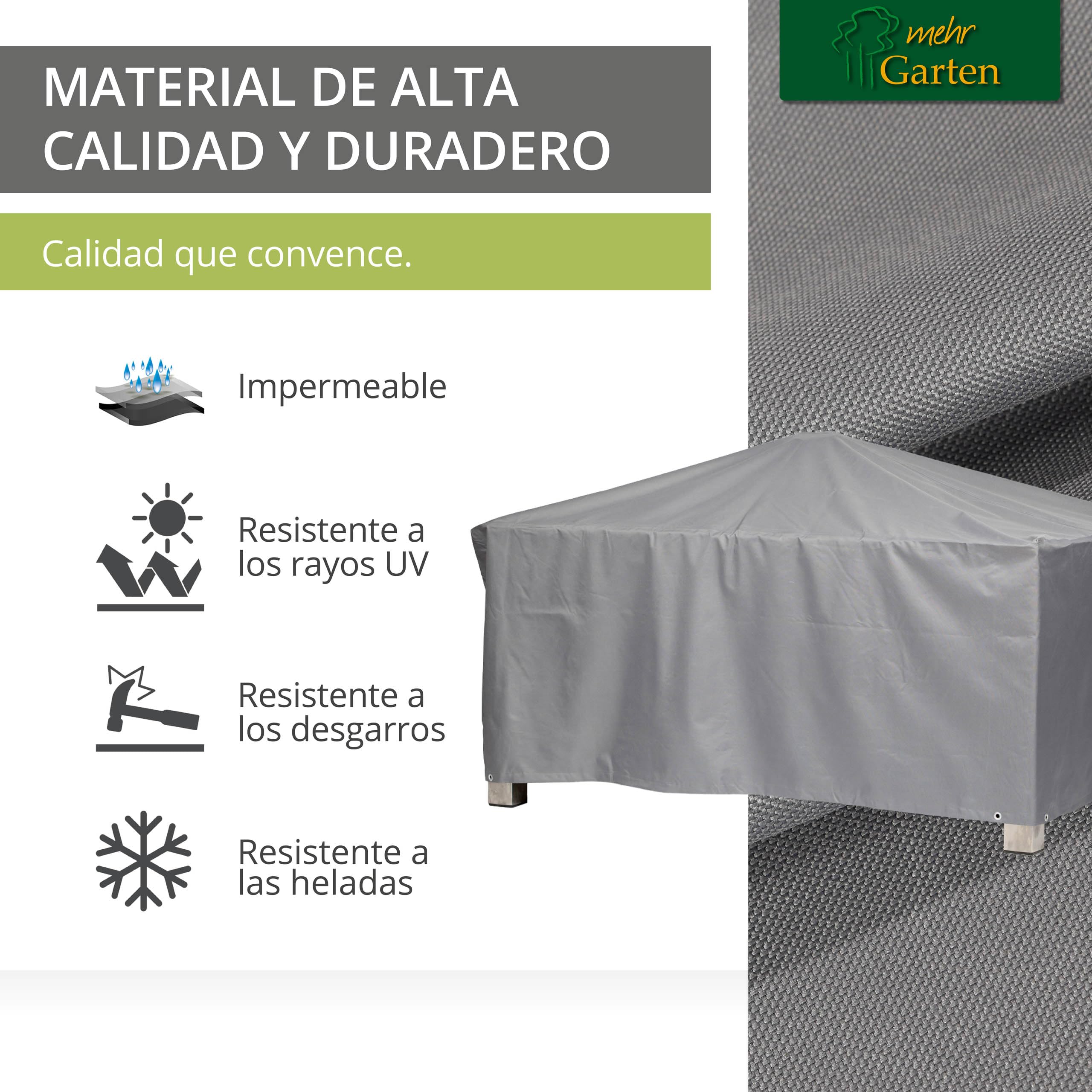 Funda protectora para mesa rectangular de jardín | 185 x 105 x 71 cm | Poliéster tejido Oxford 600D, color: gris